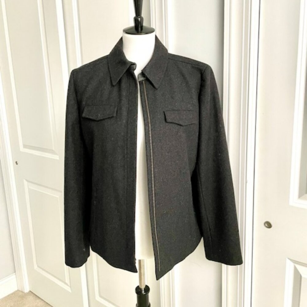 J. Crew Gray Short Wool Blend Full Zip Up Jacket Coat Size Large